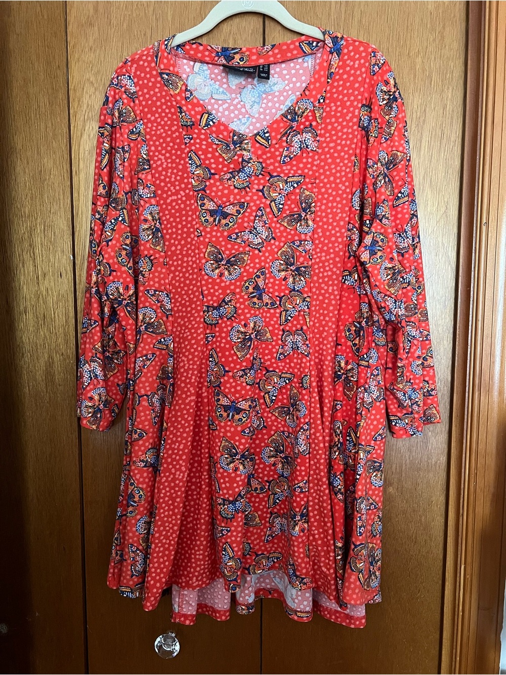 Attitudes by Renee Orange Butterfly Print V-neck Tunic